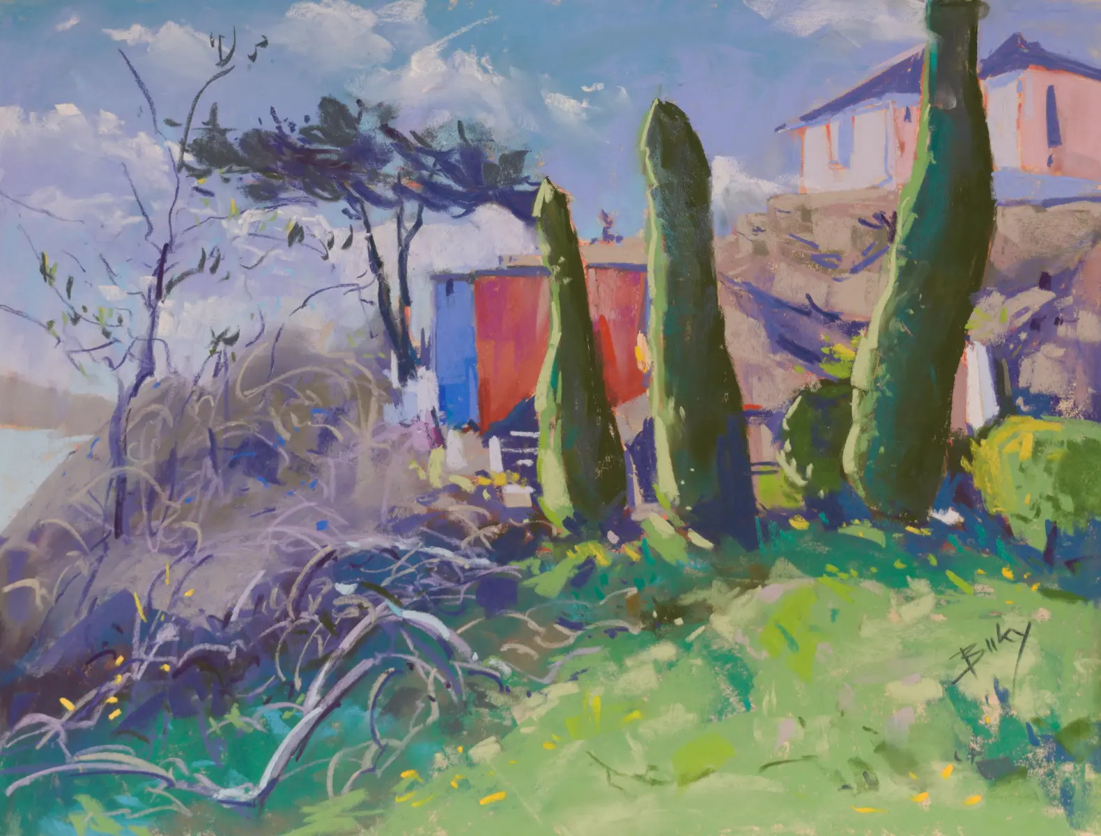 Portmeirion Houses, Pastel by Szabolcs Brezovsky
