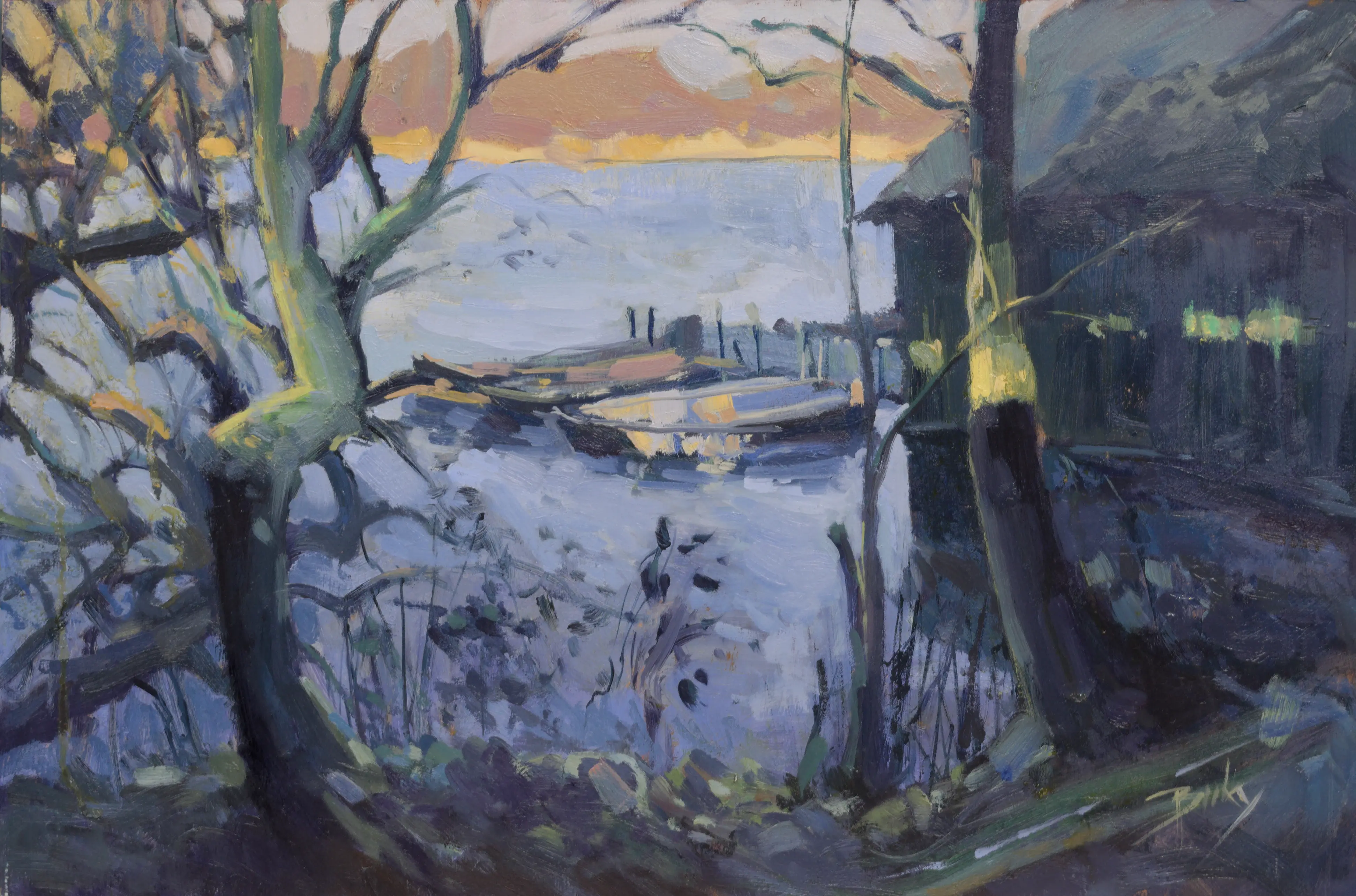 Beyon the trees, Oil on board by Szabolcs Brezovsky