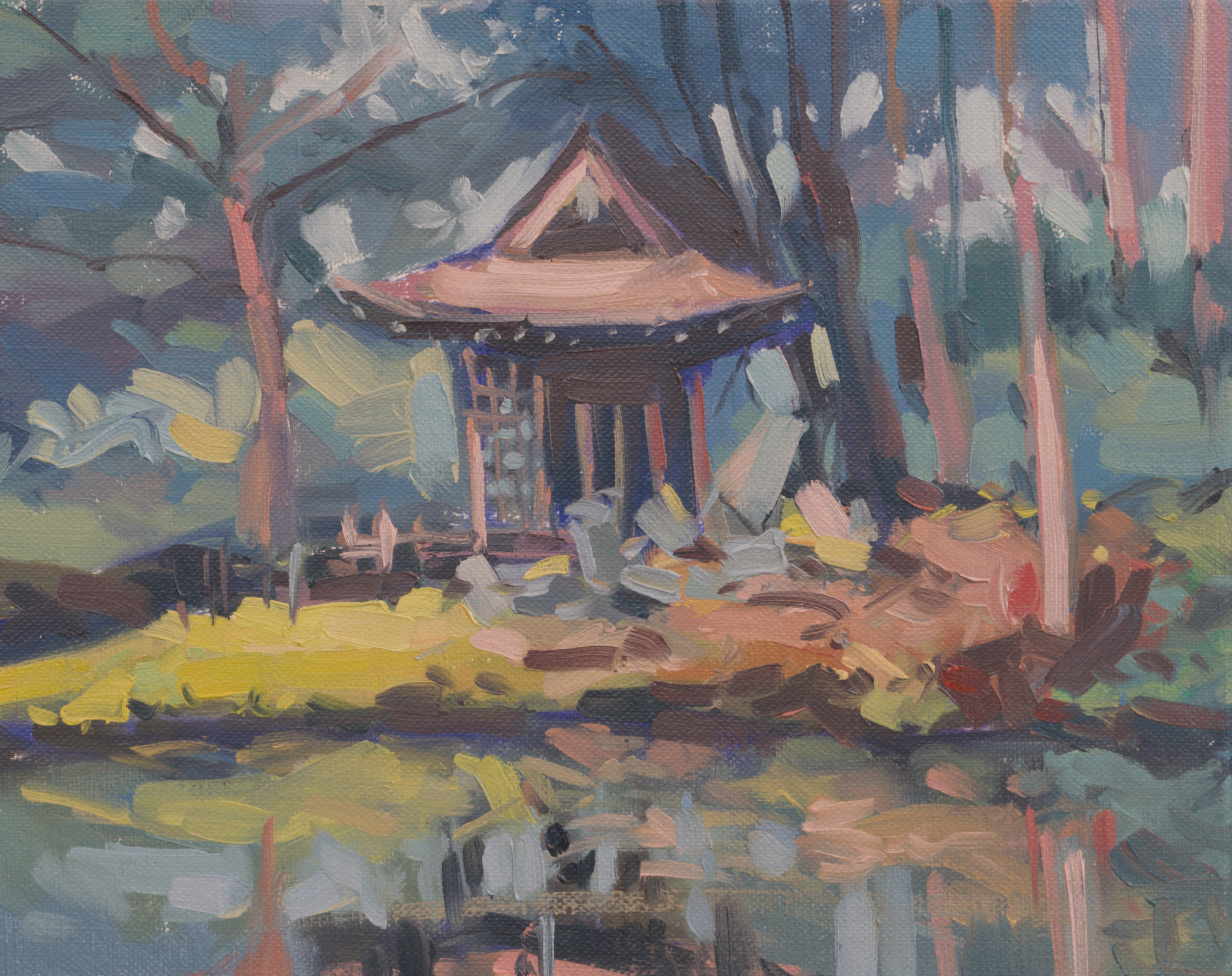 Chinese garden in Tatton Park, Oil on canvas by Szabolcs Brezovsky