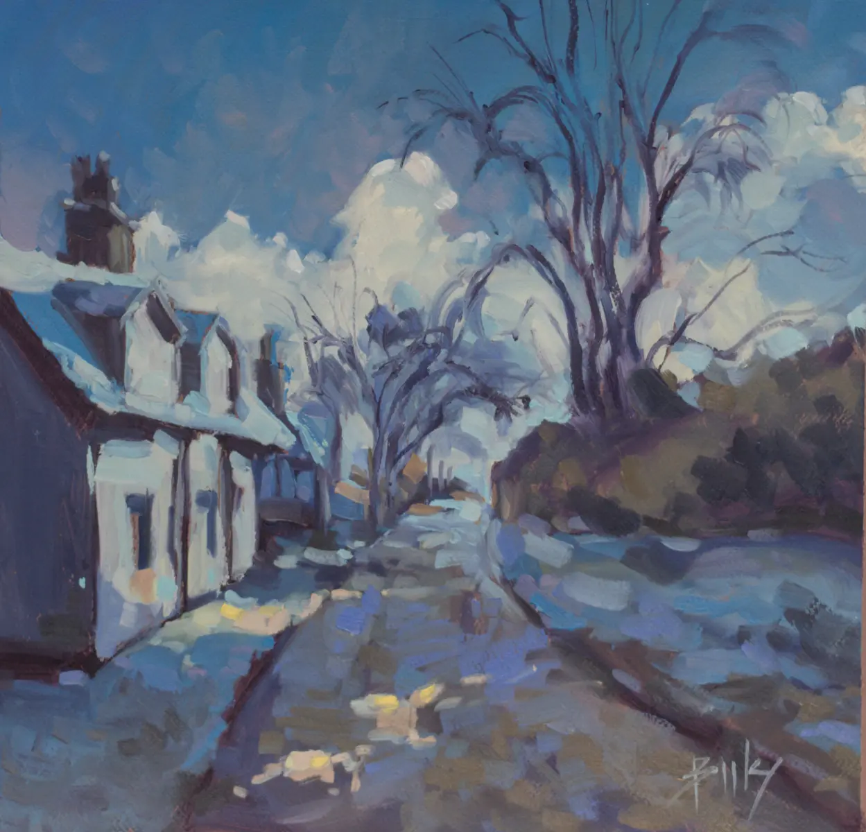 Cold Morning on Toft Road, Oil on paper by Szabolcs Brezovsky
