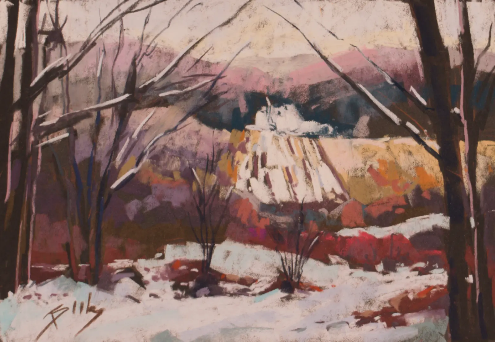 Crimson Winter, Pastel by Szabolcs Brezovsky