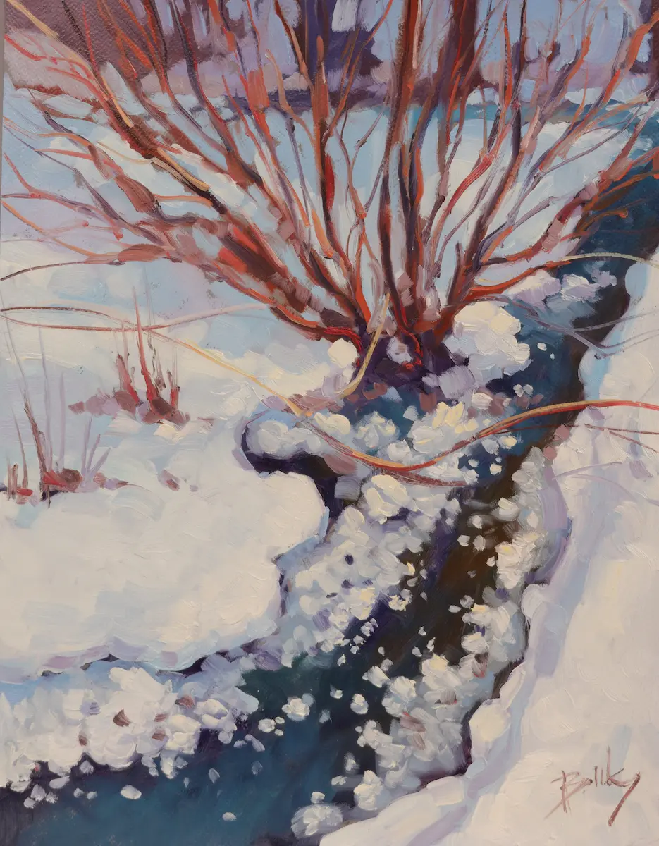 Frozen stream, Oil on paper by Szabolcs Brezovsky