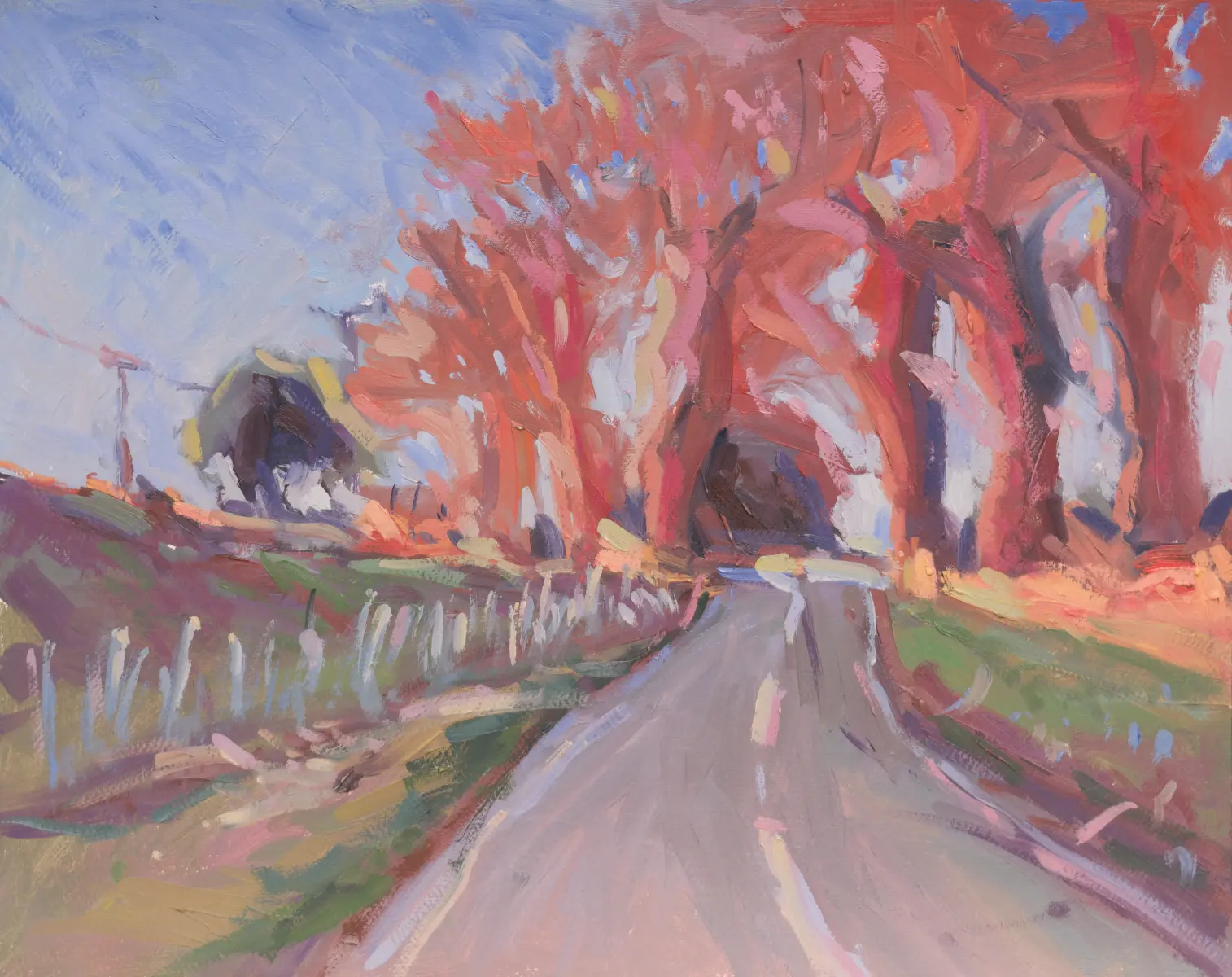 October Road, Oil on paper by Szabolcs Brezovsky