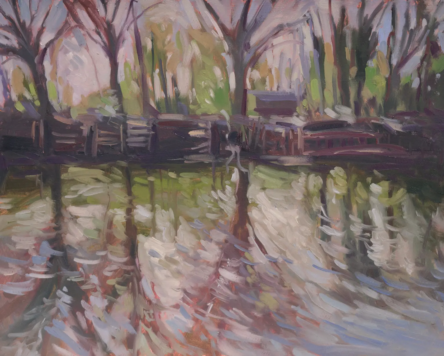 Shimmer on the canal, Oil on paper by Szabolcs Brezovsky