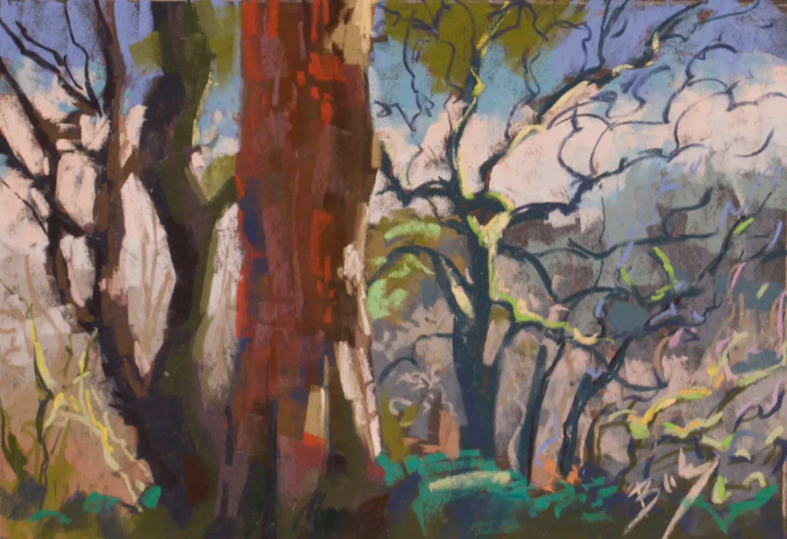 The Red Tree, Pastel by Szabolcs Brezovsky