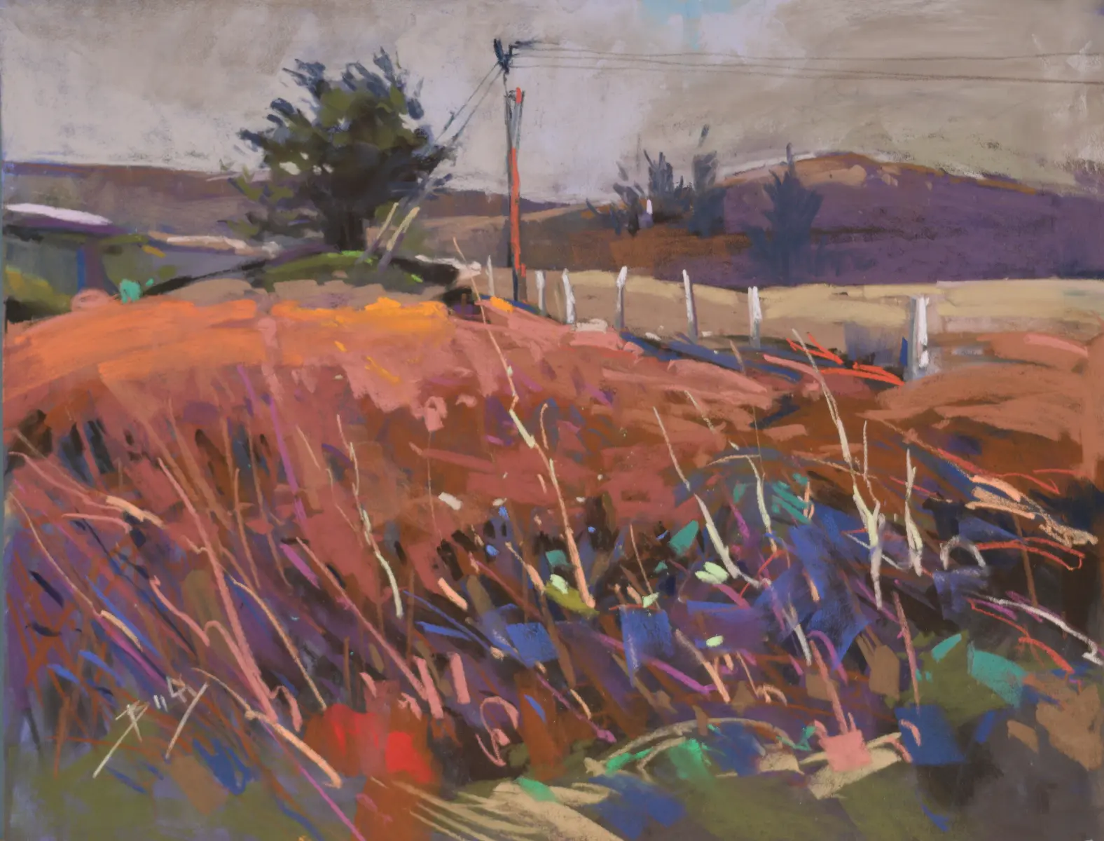 The Telegraph Pole, Pastel by Szabolcs Brezovsky