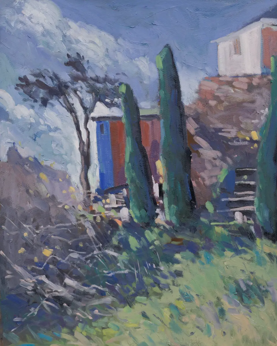 Wind and cypress, Oil on paper by Szabolcs Brezovsky