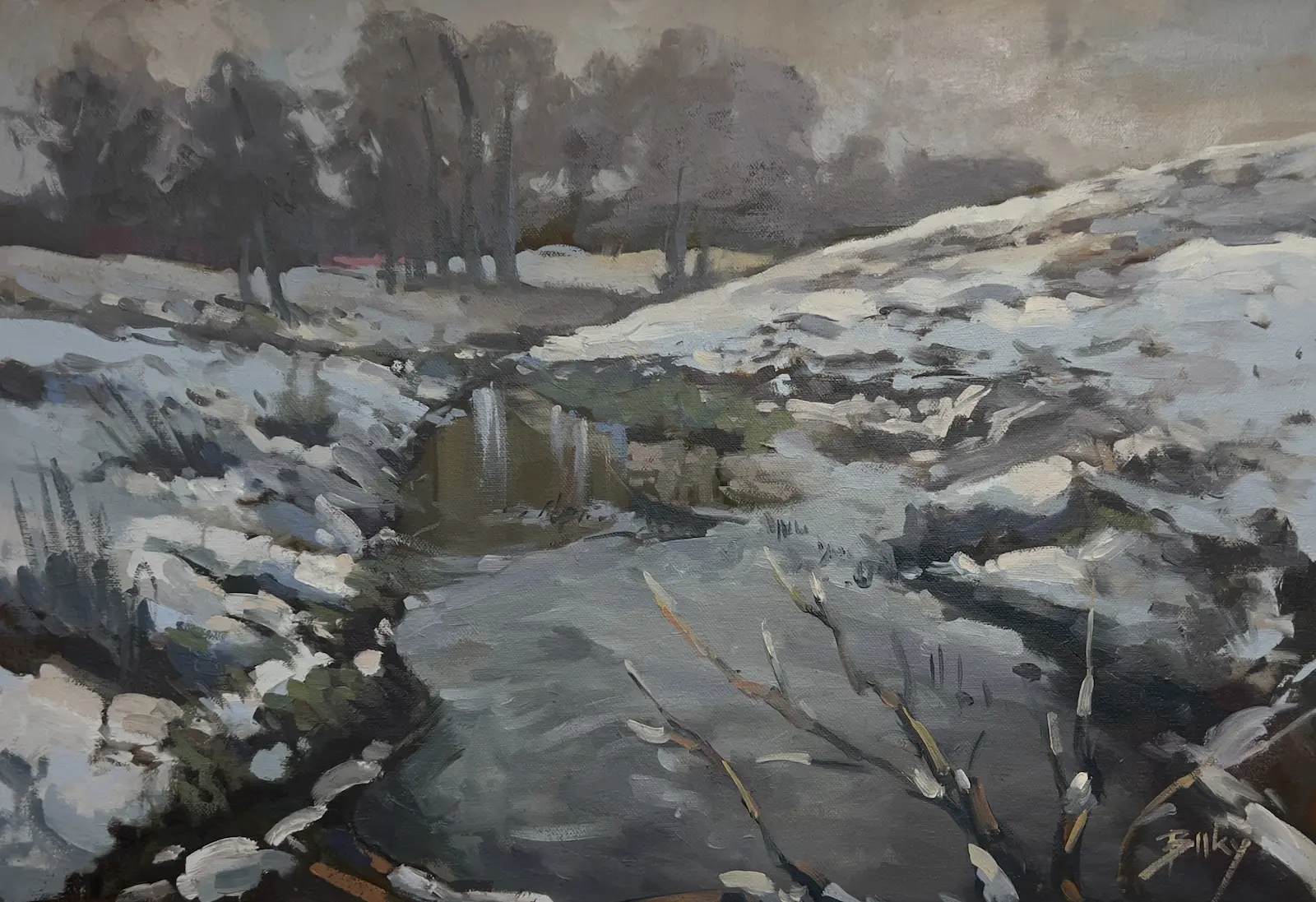 Winter Stream, painting by Szabolcs Brezovsky