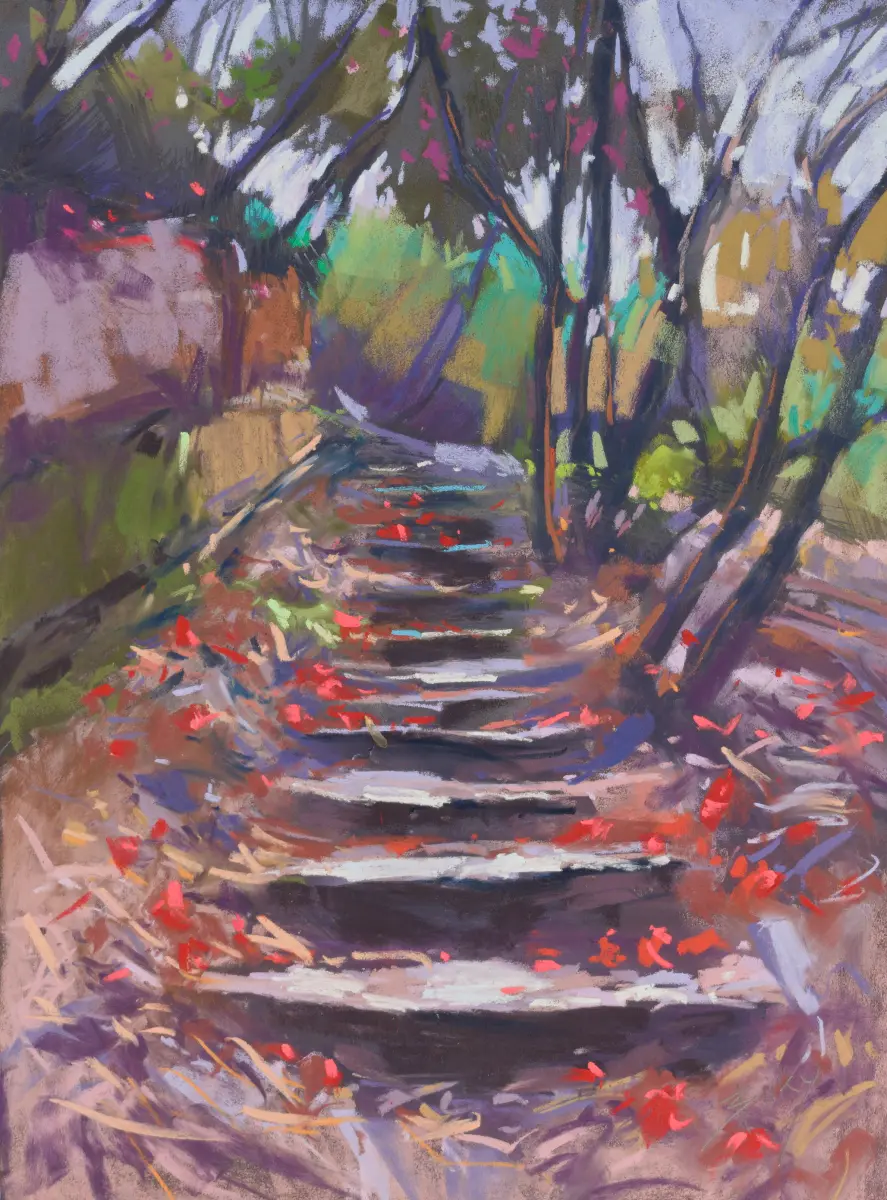Woodland Steps, Pastel by Szabolcs Brezovsky
